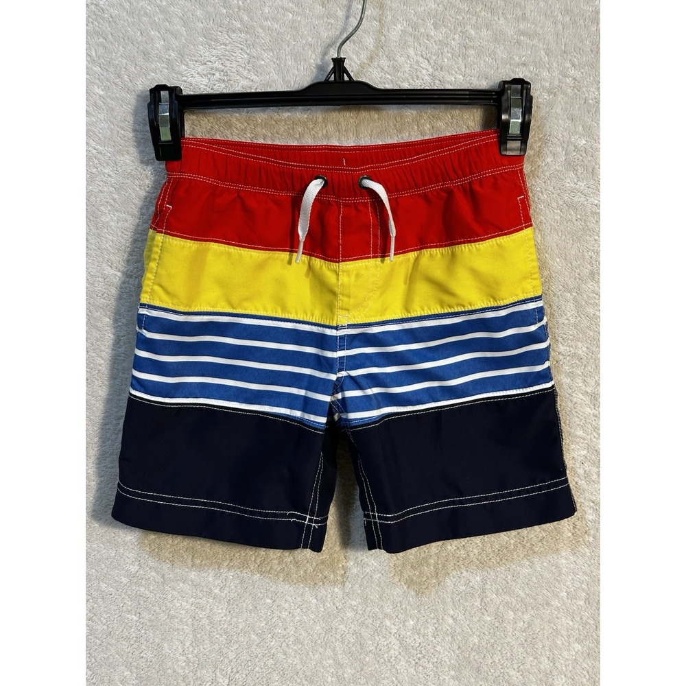 Hanna Andersson Swim Trunks Boys 100 US 4 Rainbow Stripes Mesh Liner Drawstring